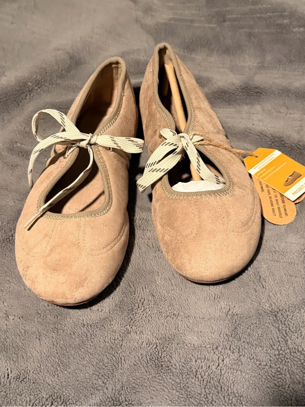 Suede Tie Ballet Flats in Light Taupe
